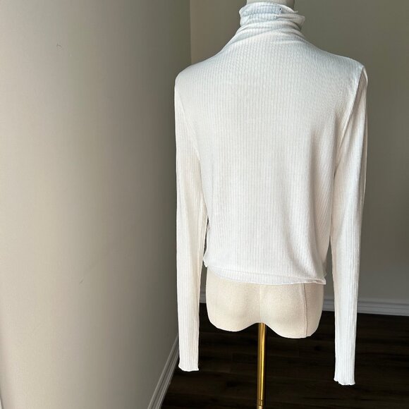 White Mock-Neck Long-Sleeve T-Shirt, Size Large, Slightly Sheer - Picture 9 of 13